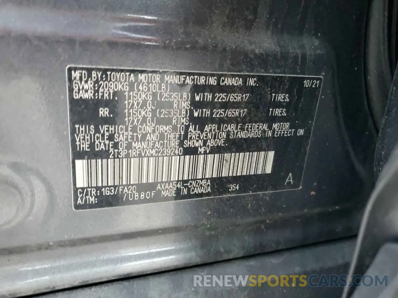13 Фотография поврежденного автомобиля 2T3P1RFVXMC239240 TOYOTA RAV4 2021