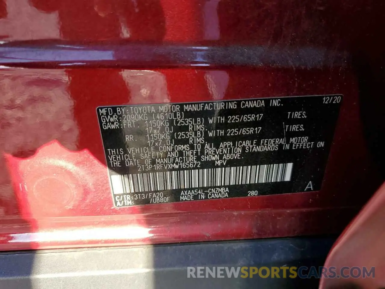 13 Фотография поврежденного автомобиля 2T3P1RFVXMW165672 TOYOTA RAV4 2021