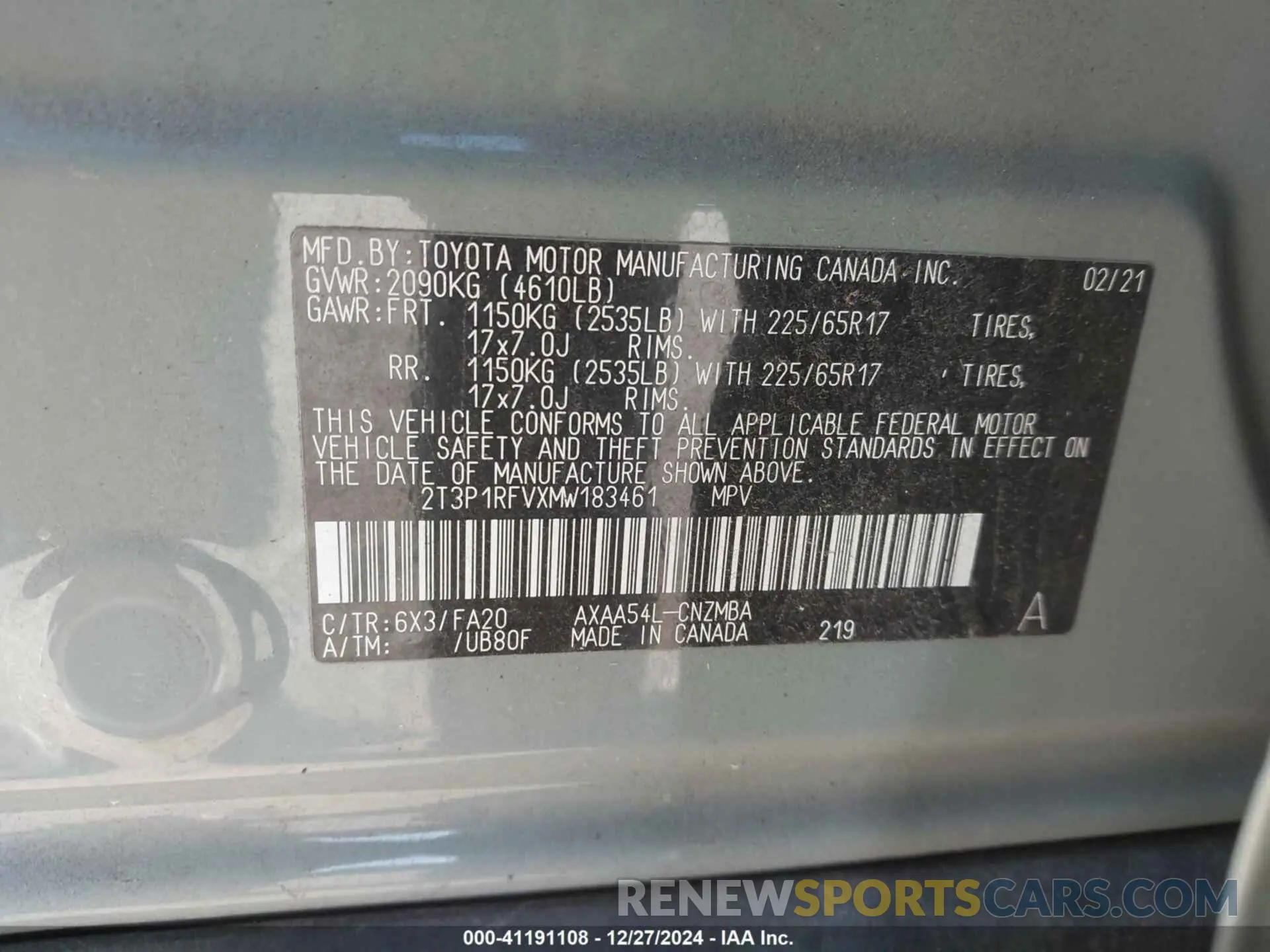 9 Photograph of a damaged car 2T3P1RFVXMW183461 TOYOTA RAV4 2021