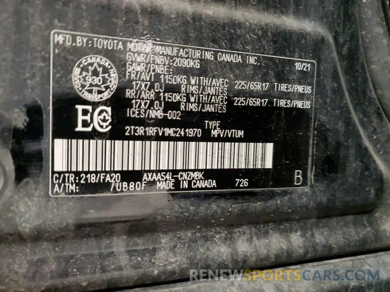 12 Фотография поврежденного автомобиля 2T3R1RFV1MC241970 TOYOTA RAV4 2021