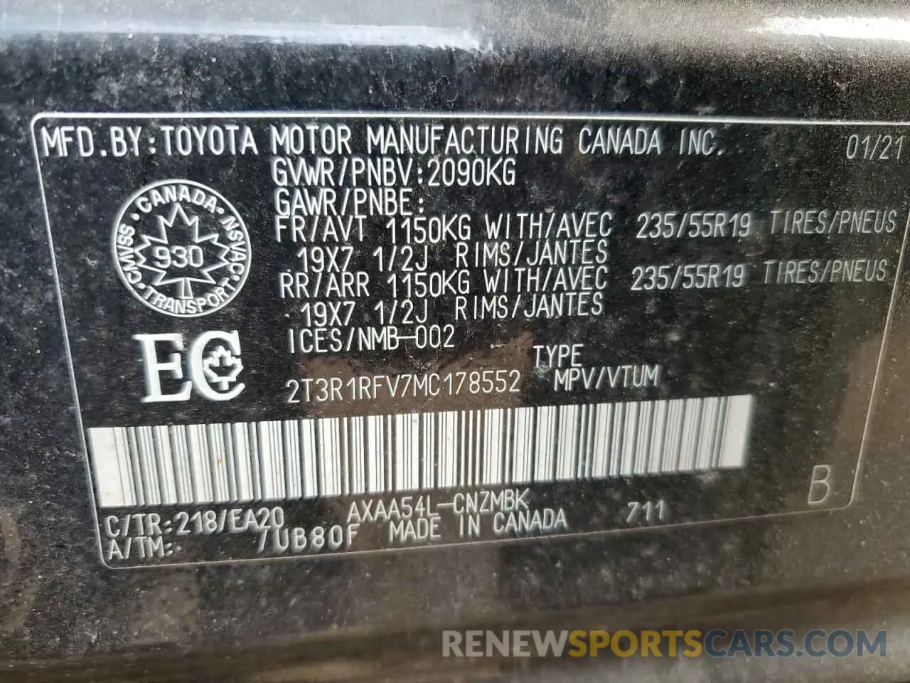 14 Photograph of a damaged car 2T3R1RFV7MC178552 TOYOTA RAV4 2021