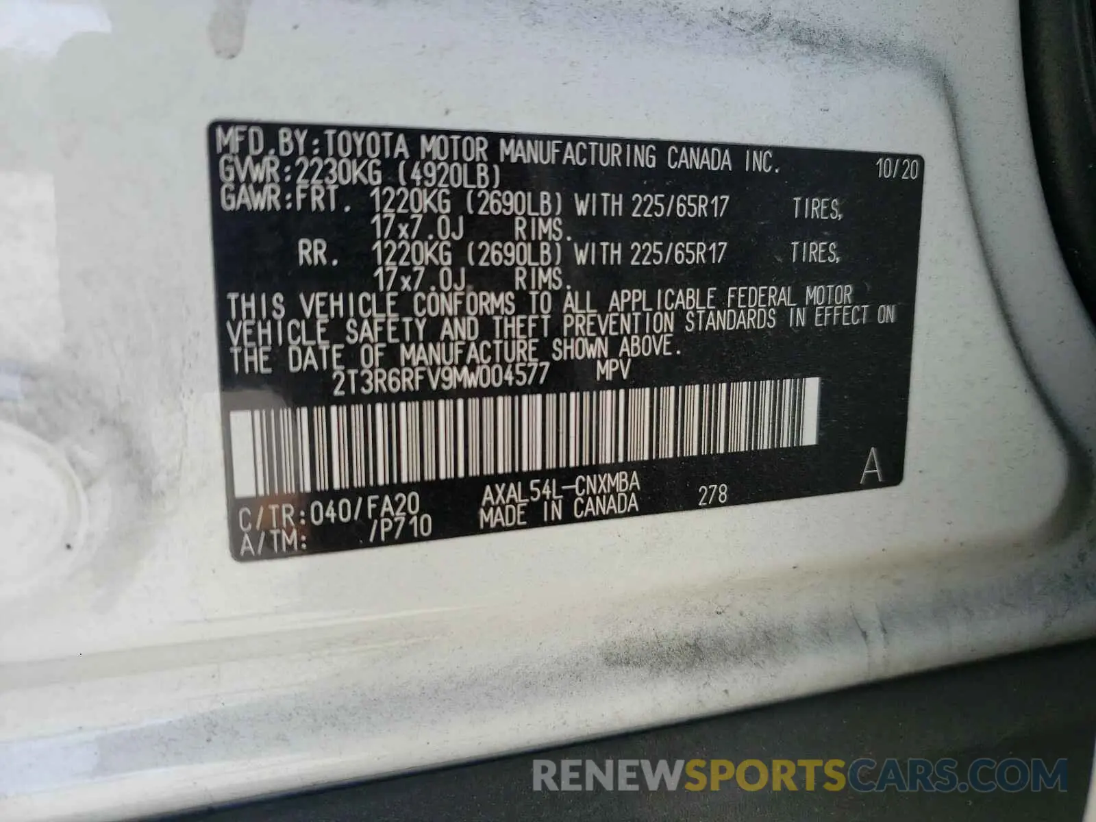 10 Photograph of a damaged car 2T3R6RFV9MW004577 TOYOTA RAV4 2021