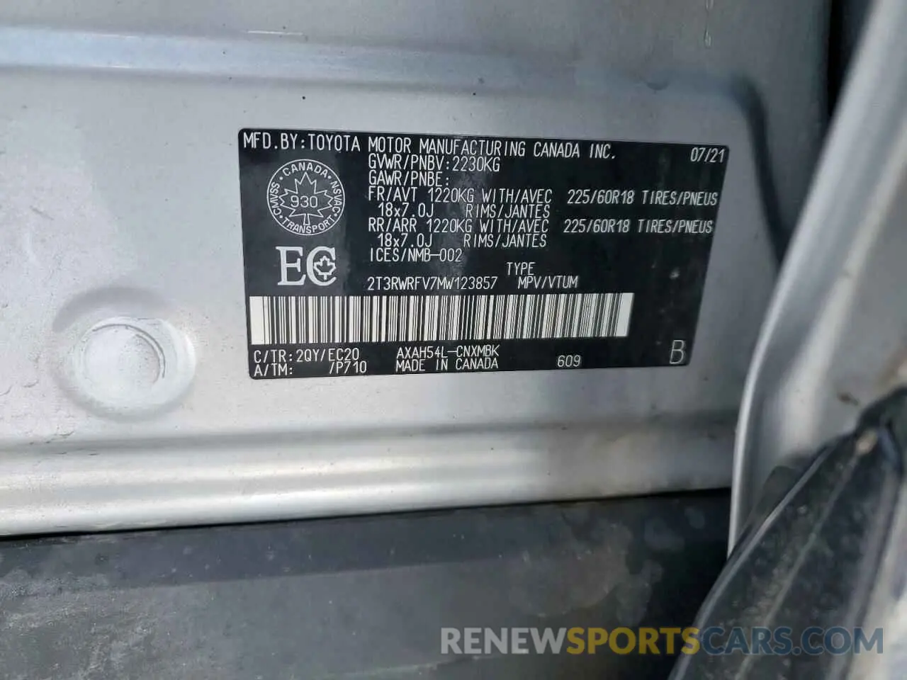 14 Photograph of a damaged car 2T3RWRFV7MW123857 TOYOTA RAV4 2021