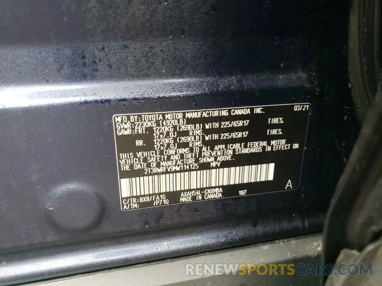 13 Photograph of a damaged car 2T3RWRFV9MW114125 TOYOTA RAV4 2021