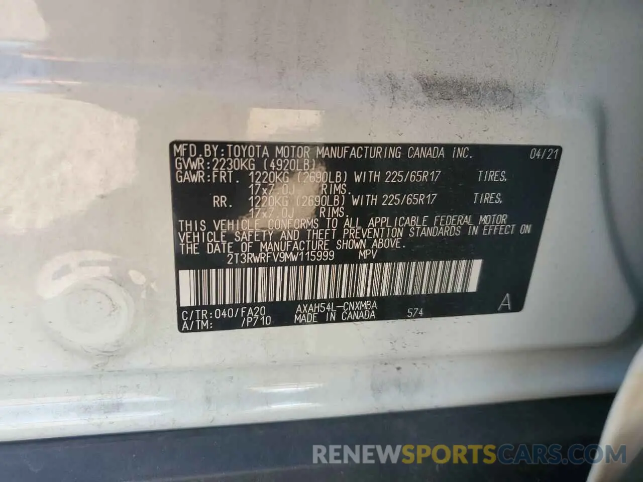 12 Photograph of a damaged car 2T3RWRFV9MW115999 TOYOTA RAV4 2021