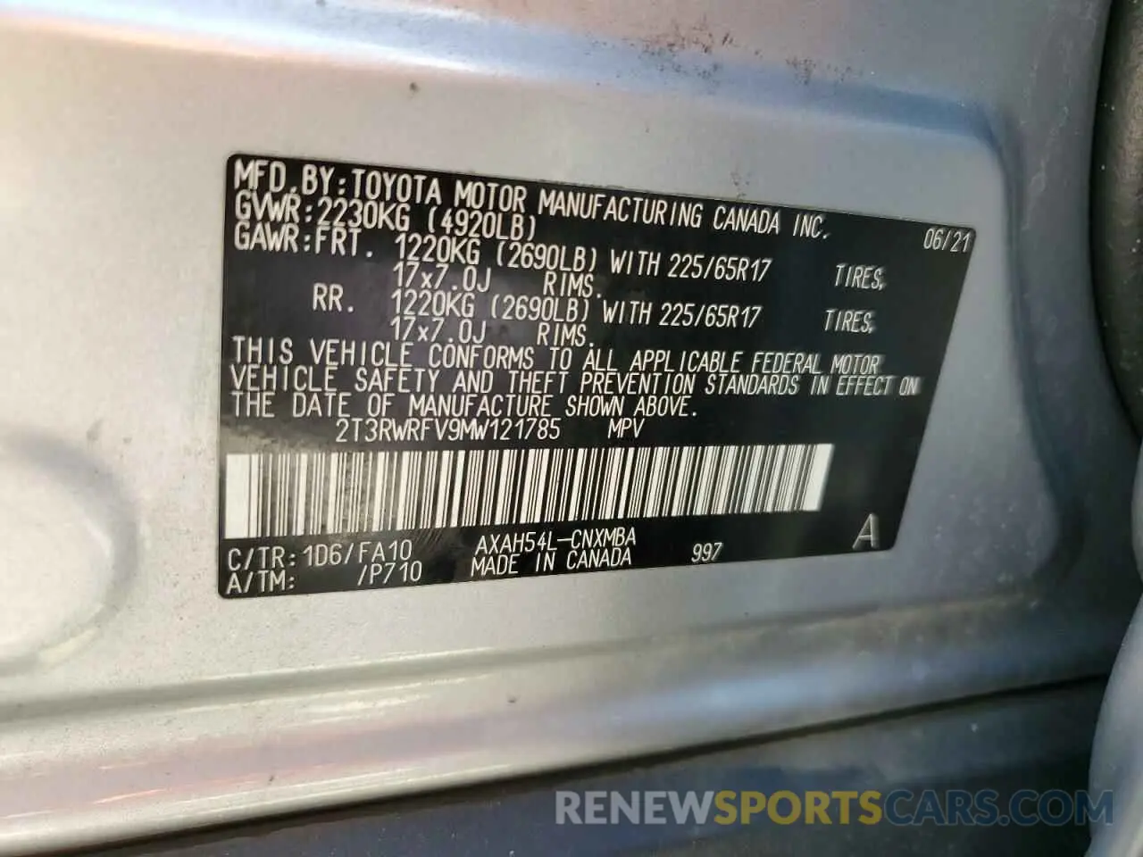 14 Photograph of a damaged car 2T3RWRFV9MW121785 TOYOTA RAV4 2021
