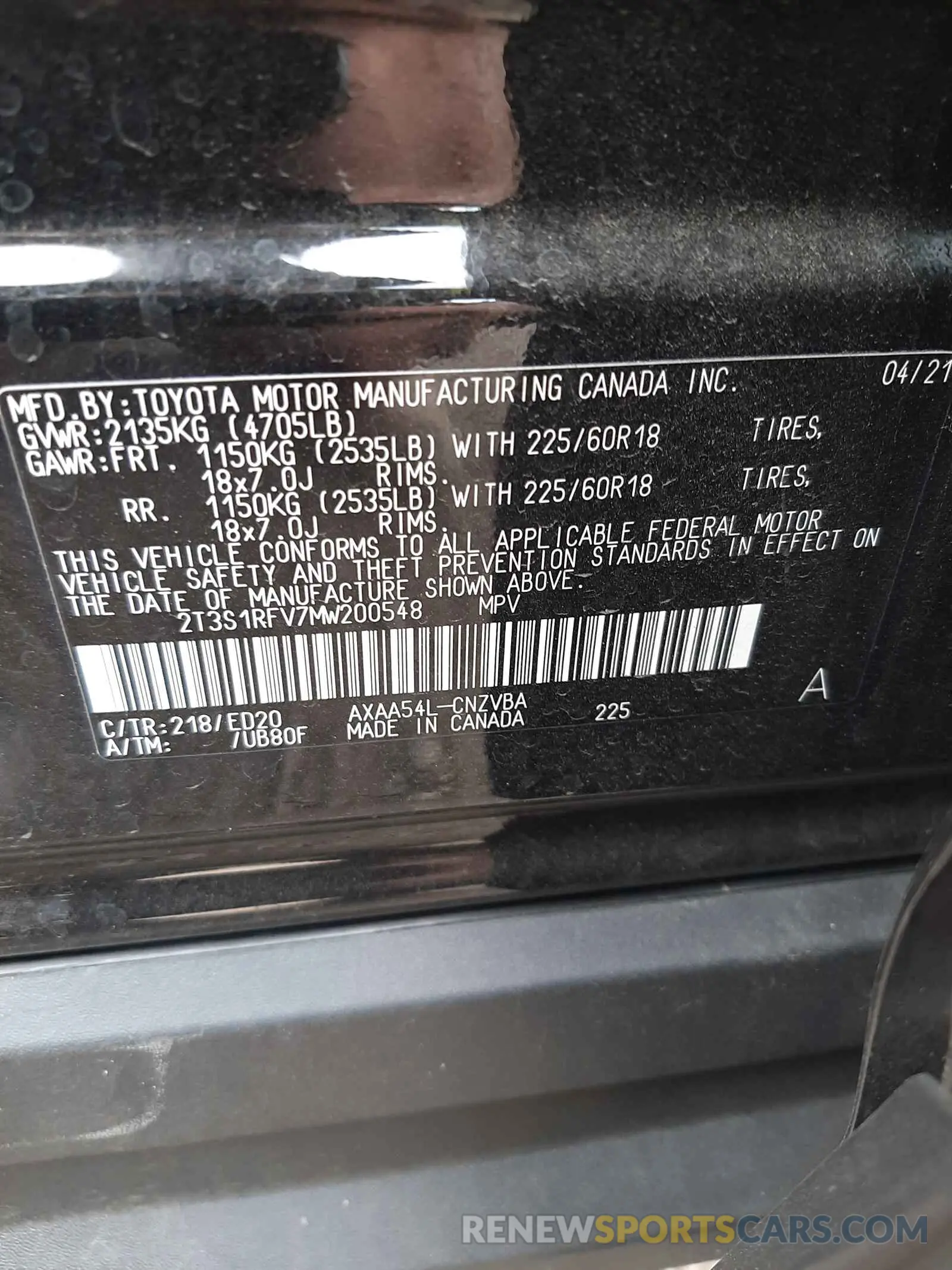 10 Photograph of a damaged car 2T3S1RFV7MW200548 TOYOTA RAV4 2021