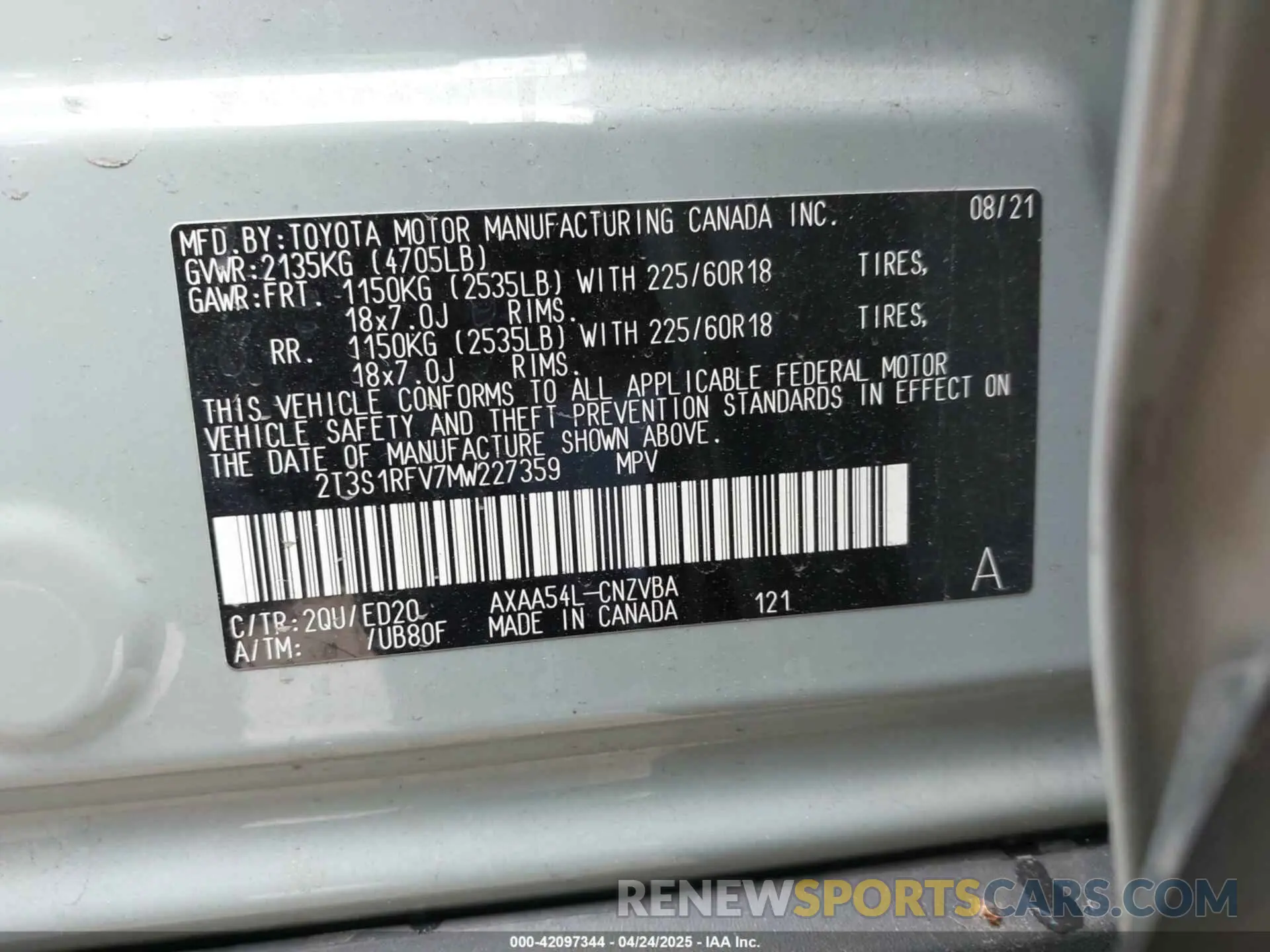 9 Фотография поврежденного автомобиля 2T3S1RFV7MW227359 TOYOTA RAV4 2021