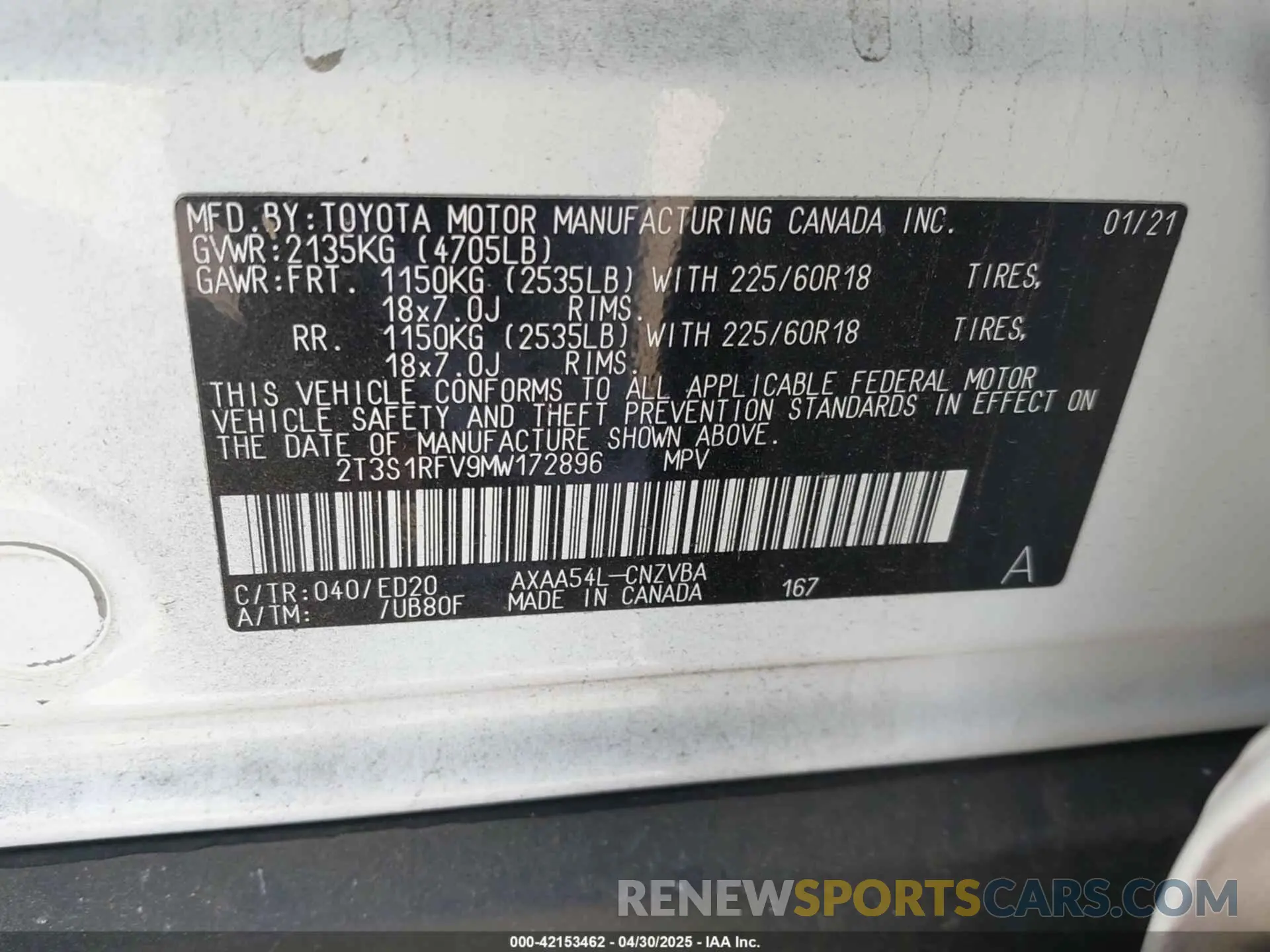 9 Фотография поврежденного автомобиля 2T3S1RFV9MW172896 TOYOTA RAV4 2021
