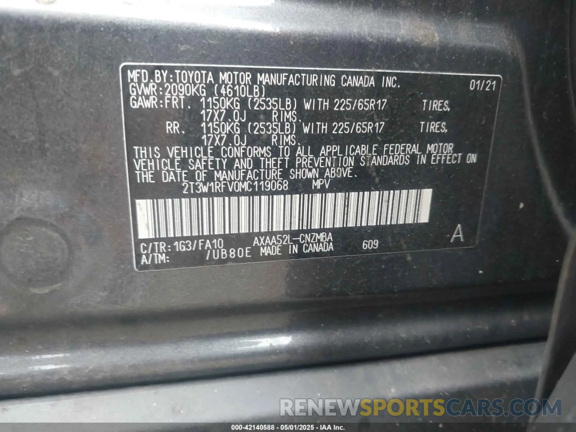 9 Фотография поврежденного автомобиля 2T3W1RFV0MC119068 TOYOTA RAV4 2021