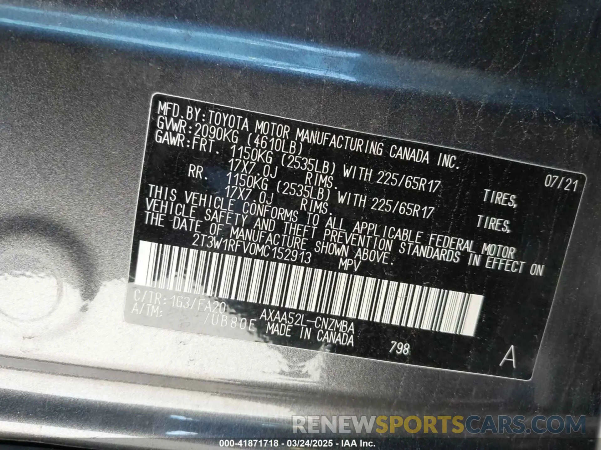 9 Фотография поврежденного автомобиля 2T3W1RFV0MC152913 TOYOTA RAV4 2021