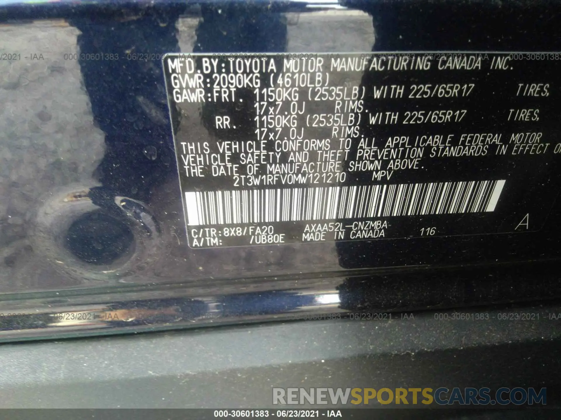 9 Photograph of a damaged car 2T3W1RFV0MW121210 TOYOTA RAV4 2021