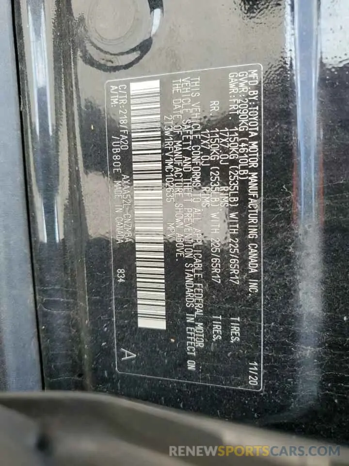 14 Фотография поврежденного автомобиля 2T3W1RFV1MC102635 TOYOTA RAV4 2021