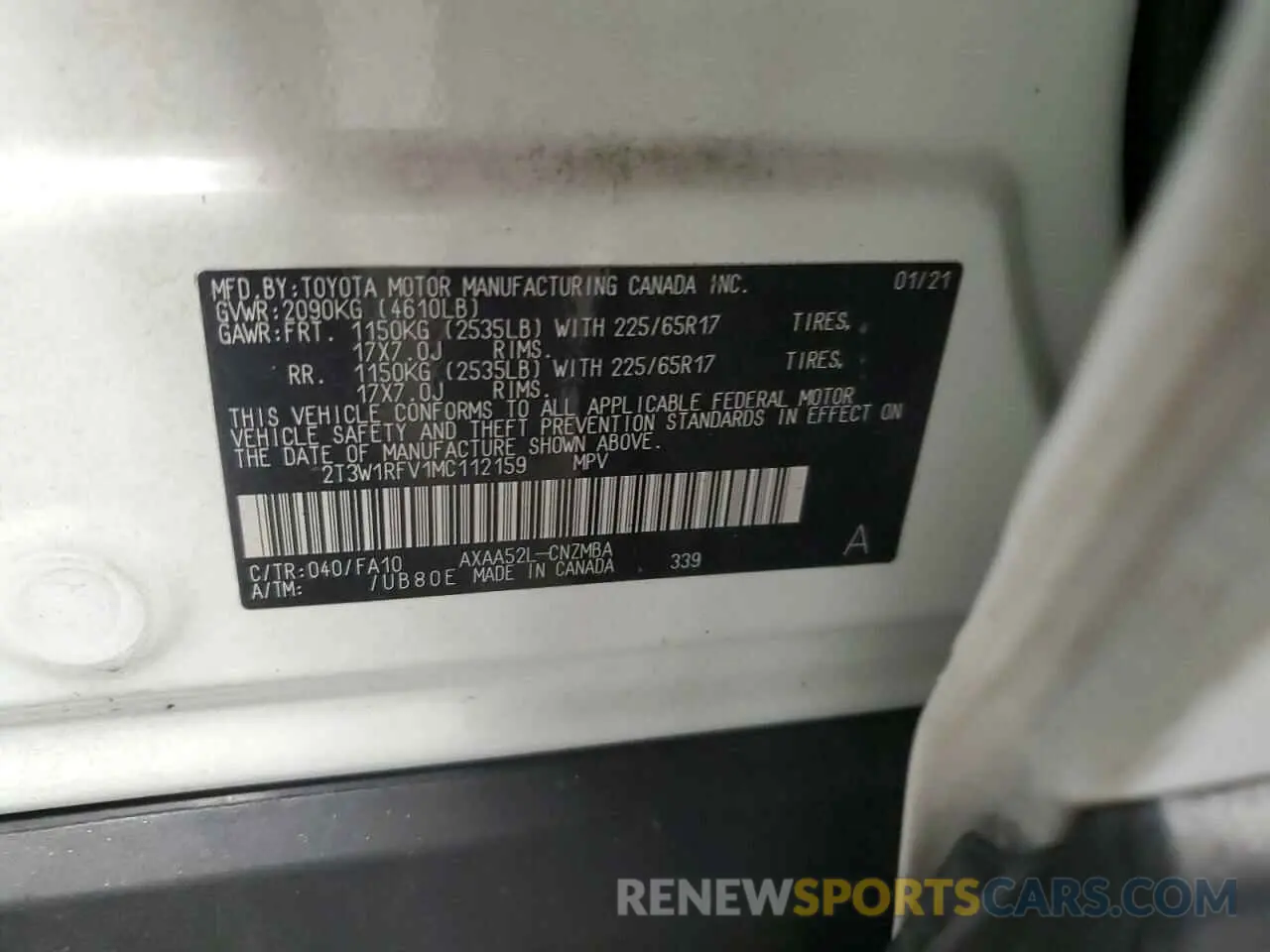 13 Фотография поврежденного автомобиля 2T3W1RFV1MC112159 TOYOTA RAV4 2021