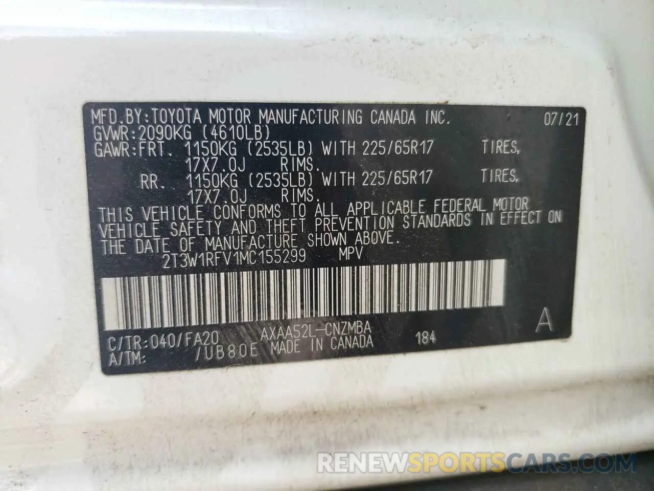14 Photograph of a damaged car 2T3W1RFV1MC155299 TOYOTA RAV4 2021