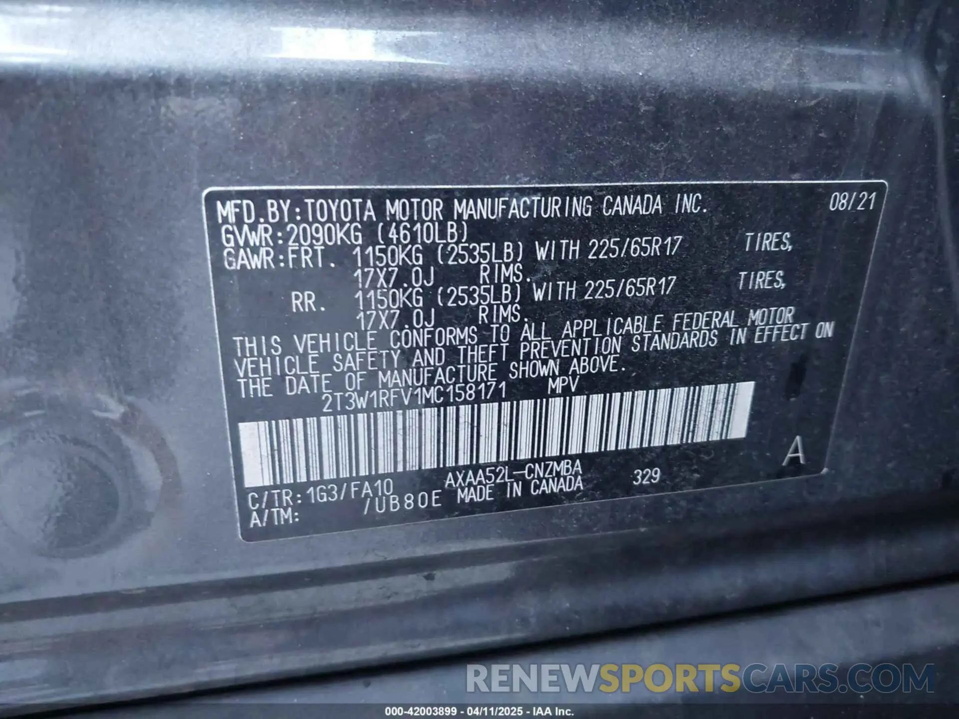 9 Фотография поврежденного автомобиля 2T3W1RFV1MC158171 TOYOTA RAV4 2021