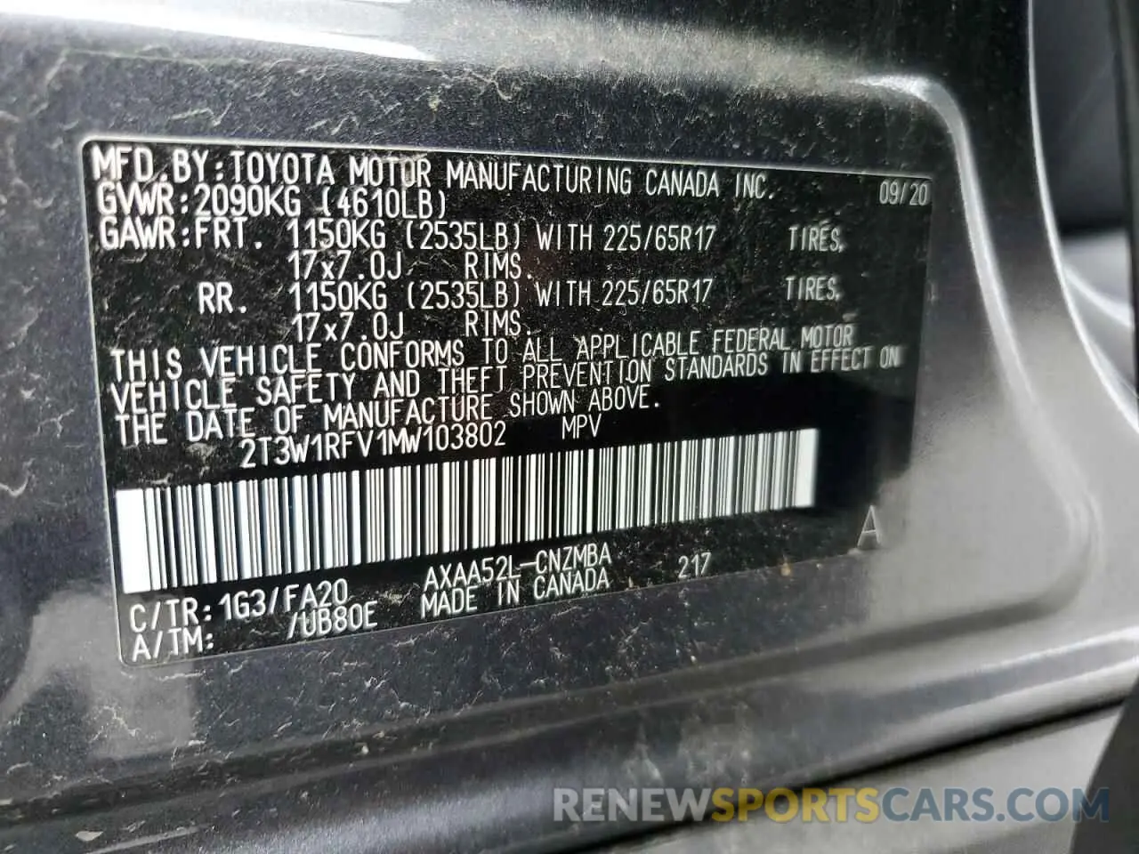 13 Photograph of a damaged car 2T3W1RFV1MW103802 TOYOTA RAV4 2021