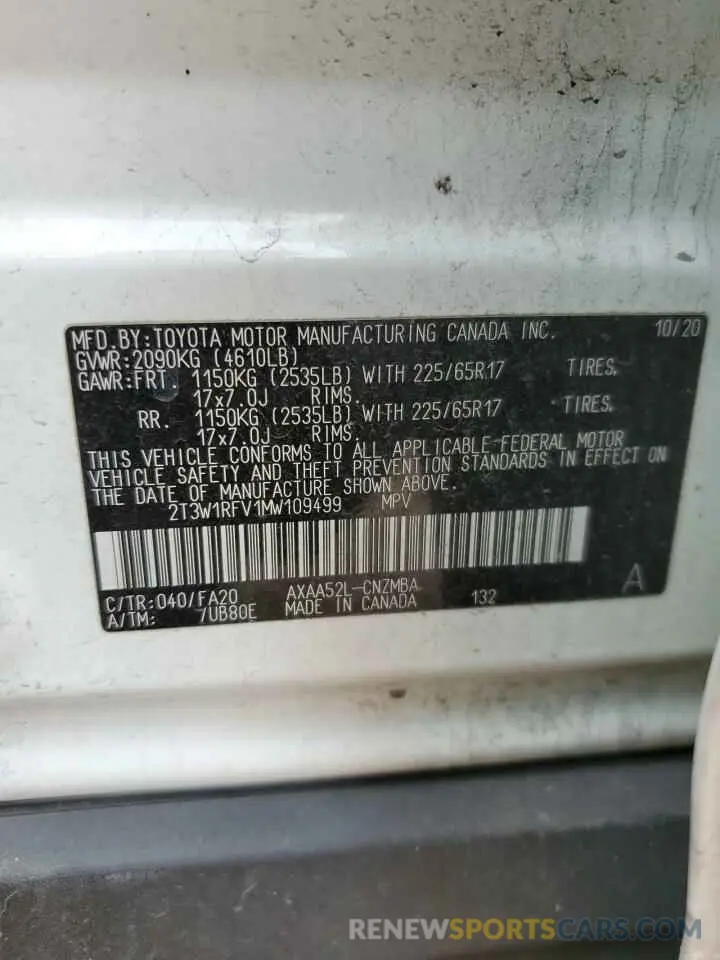 13 Photograph of a damaged car 2T3W1RFV1MW109499 TOYOTA RAV4 2021
