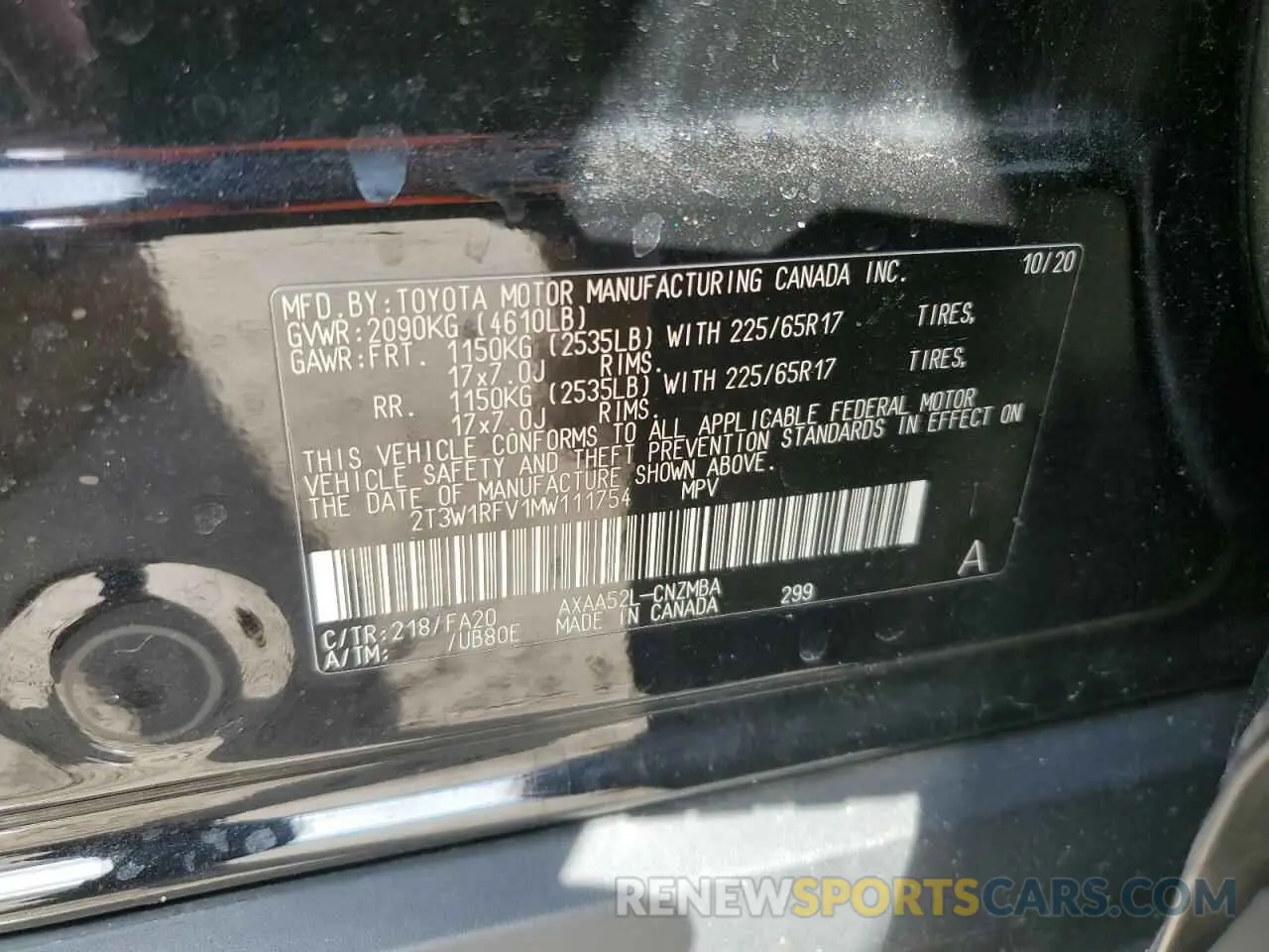 13 Photograph of a damaged car 2T3W1RFV1MW111754 TOYOTA RAV4 2021