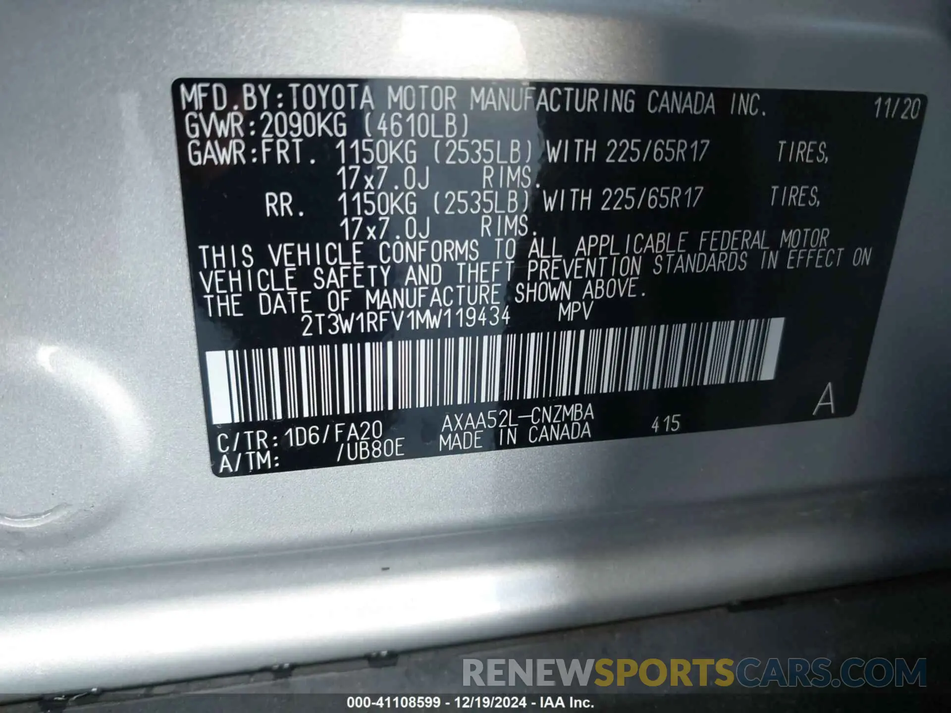 9 Photograph of a damaged car 2T3W1RFV1MW119434 TOYOTA RAV4 2021