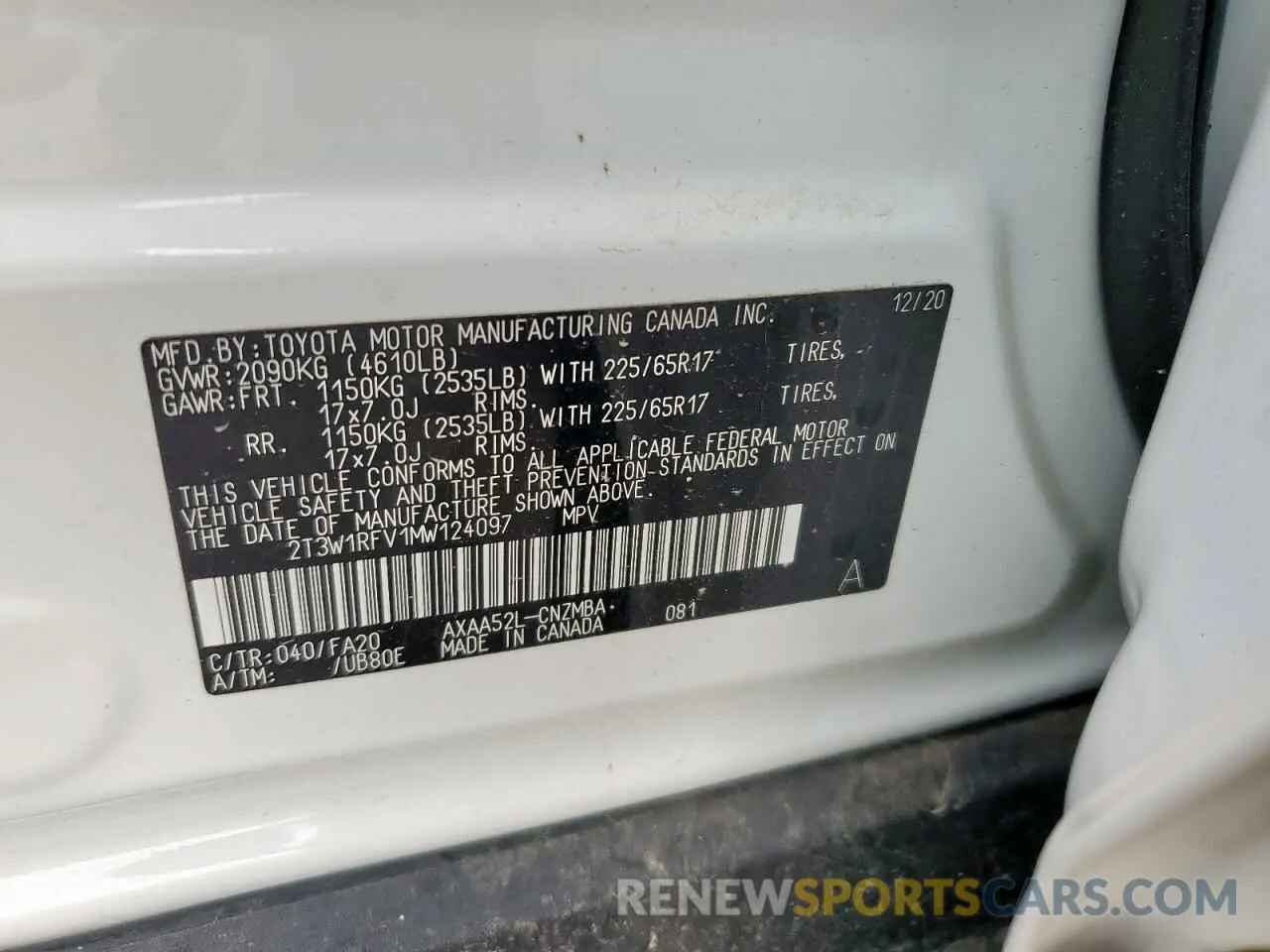 13 Photograph of a damaged car 2T3W1RFV1MW124097 TOYOTA RAV4 2021