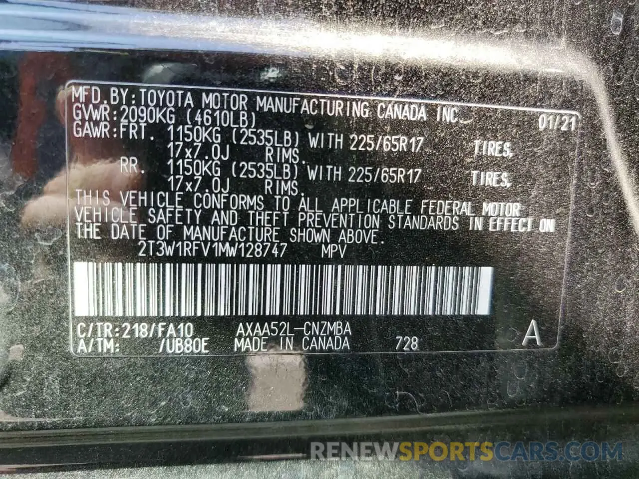13 Photograph of a damaged car 2T3W1RFV1MW128747 TOYOTA RAV4 2021