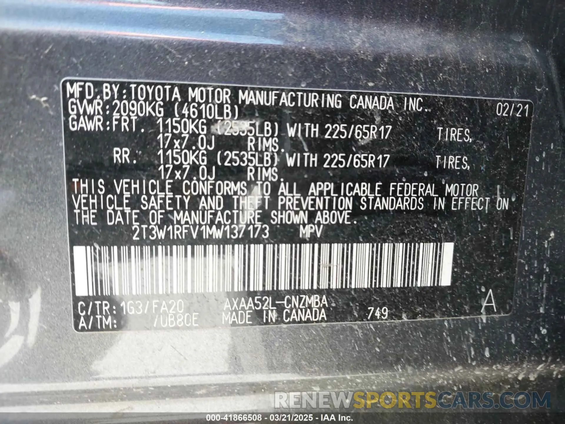 9 Photograph of a damaged car 2T3W1RFV1MW137173 TOYOTA RAV4 2021