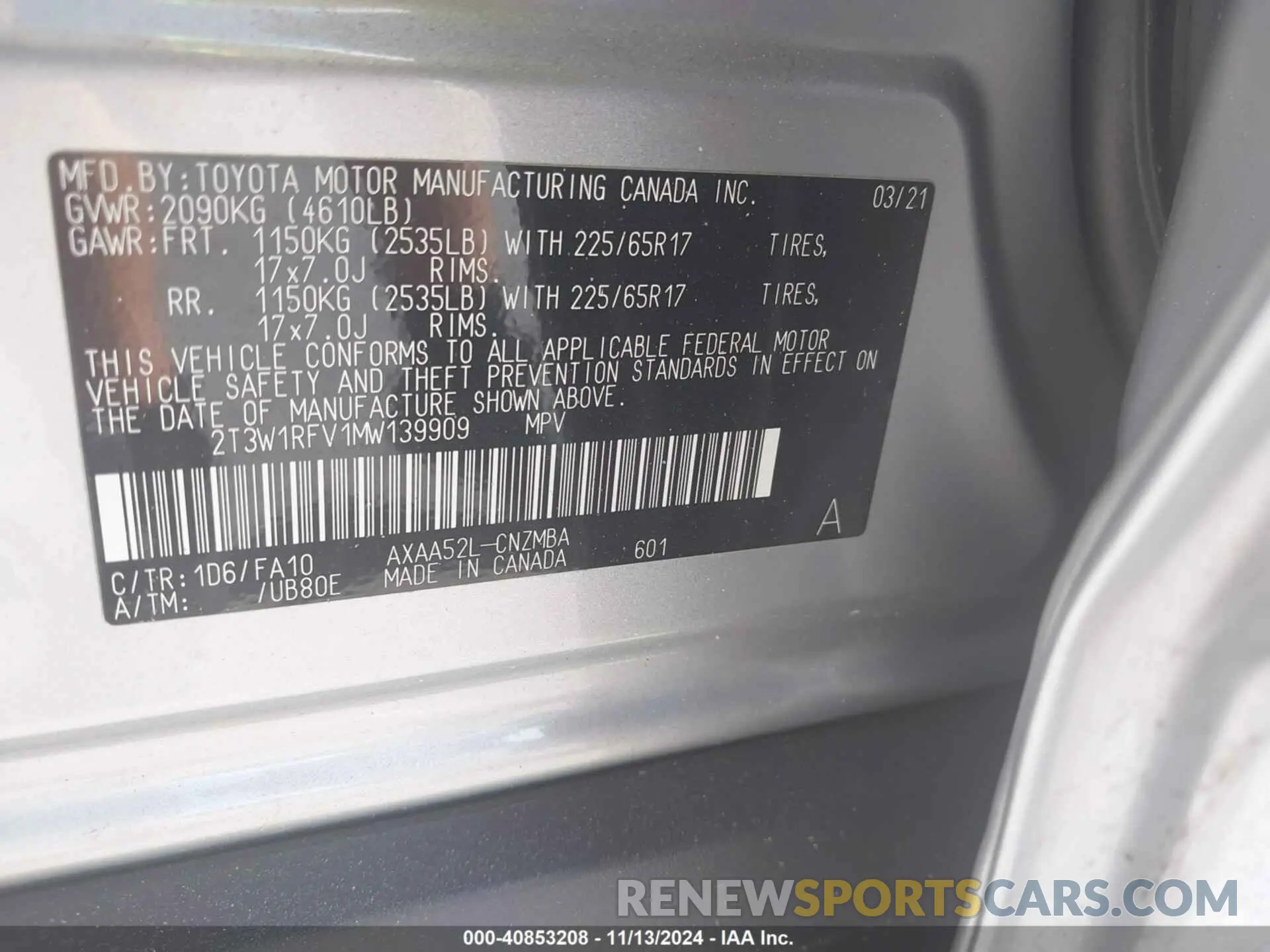 9 Фотография поврежденного автомобиля 2T3W1RFV1MW139909 TOYOTA RAV4 2021