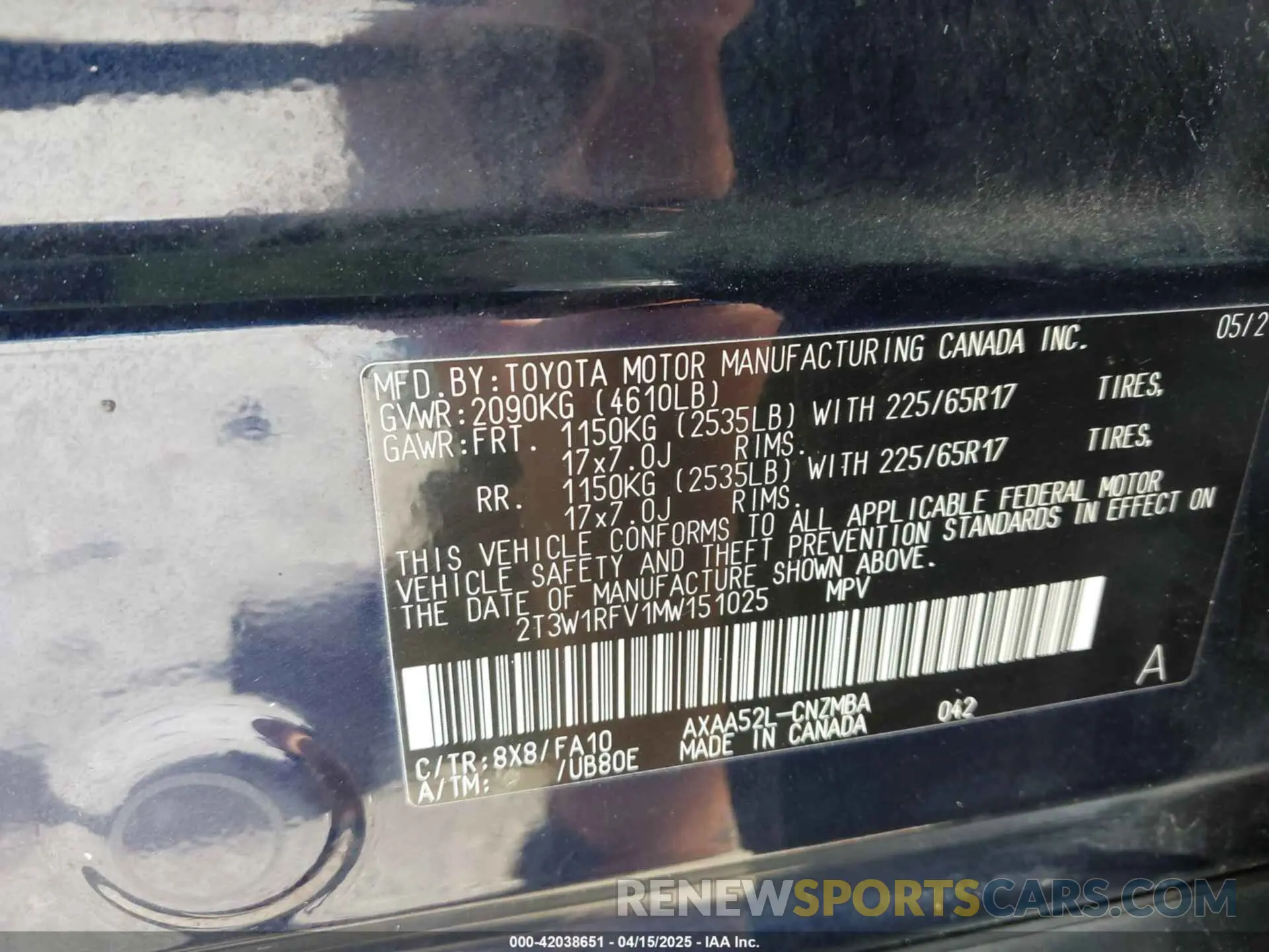 9 Фотография поврежденного автомобиля 2T3W1RFV1MW151025 TOYOTA RAV4 2021