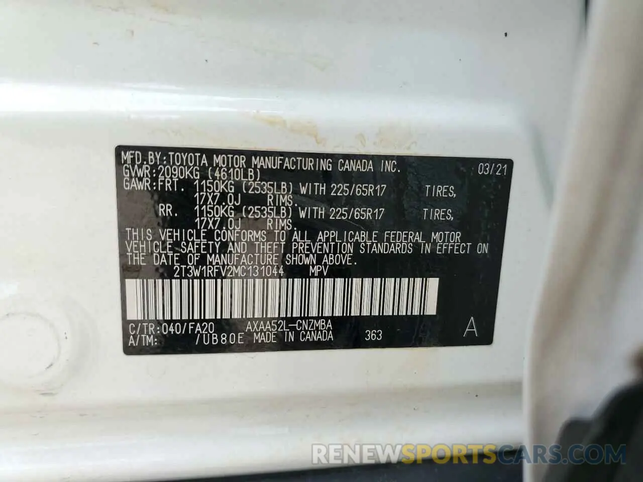 10 Photograph of a damaged car 2T3W1RFV2MC131044 TOYOTA RAV4 2021