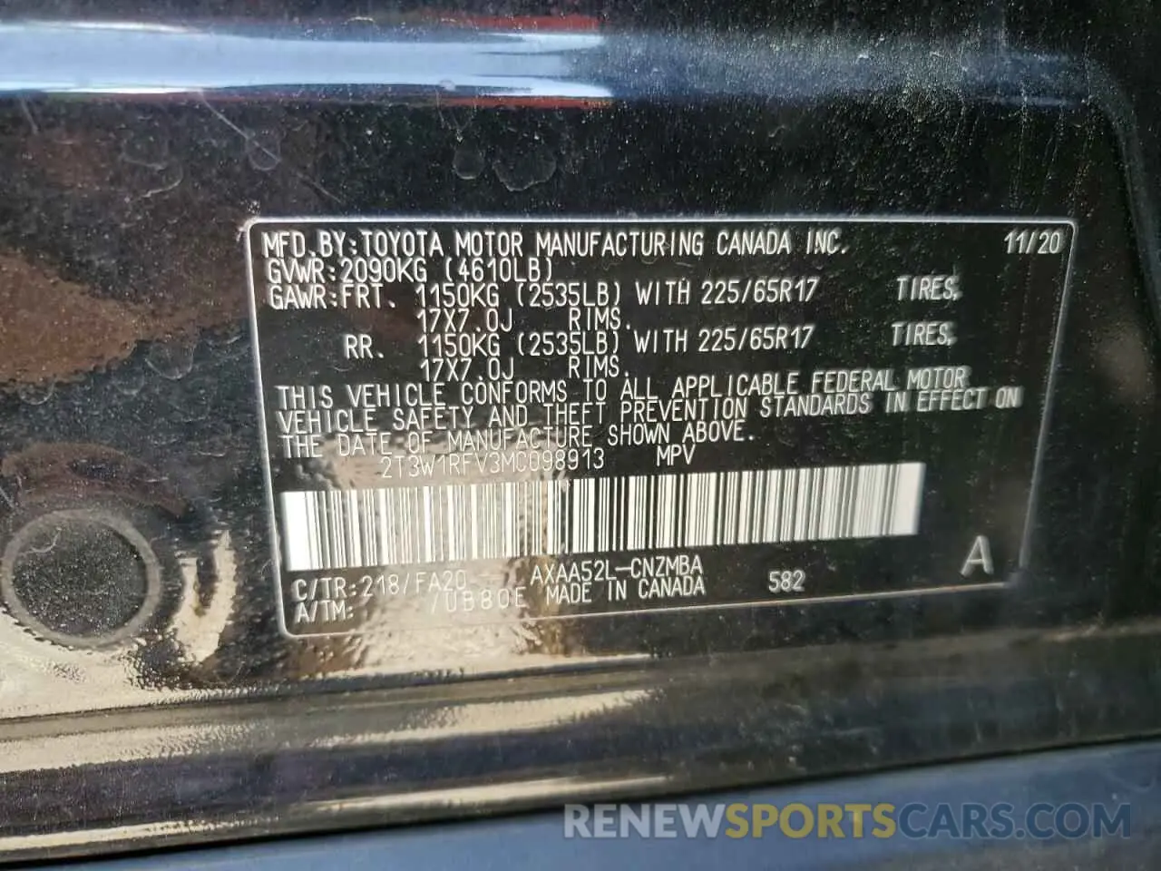 13 Photograph of a damaged car 2T3W1RFV3MC098913 TOYOTA RAV4 2021