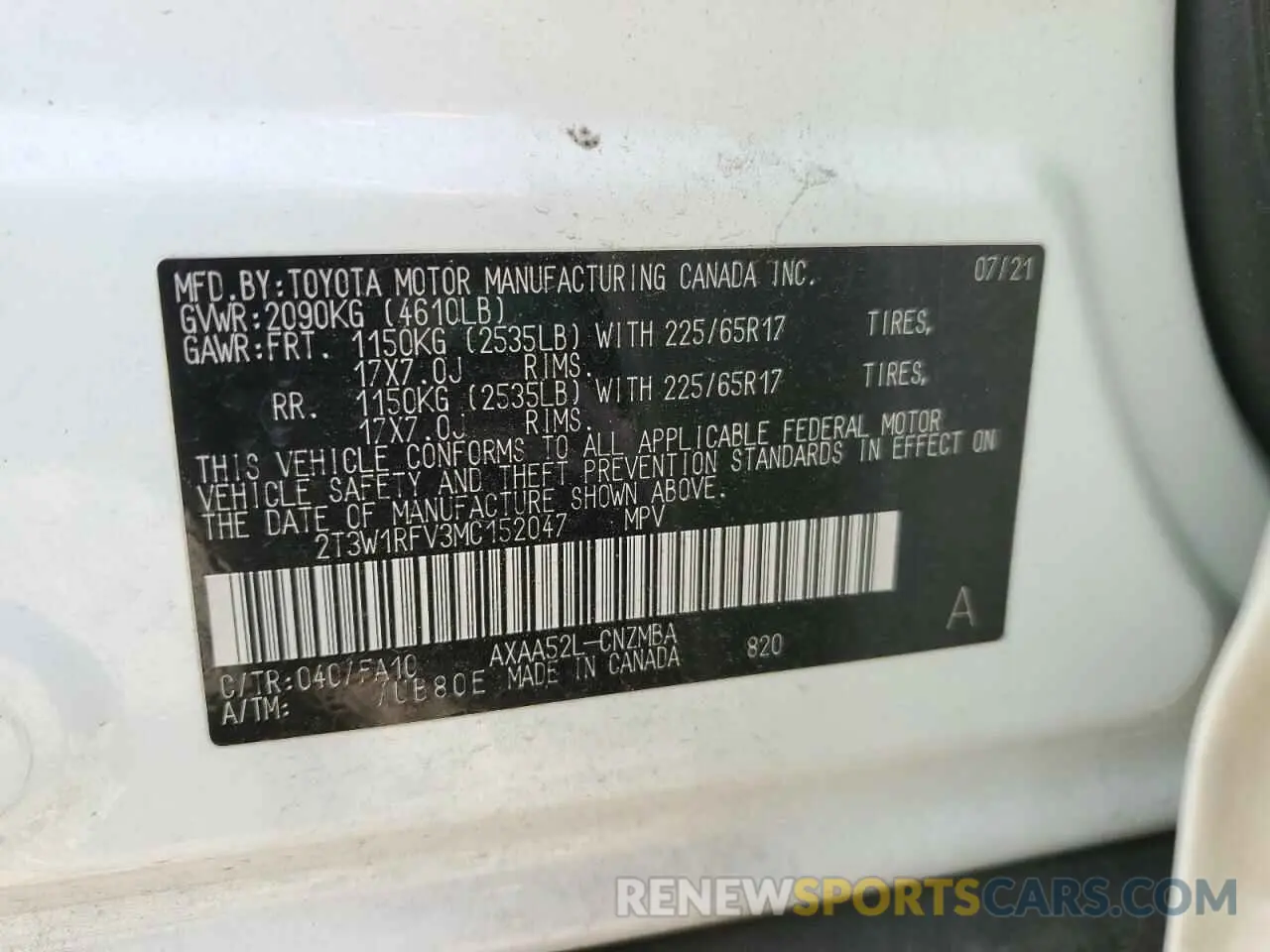 14 Photograph of a damaged car 2T3W1RFV3MC152047 TOYOTA RAV4 2021