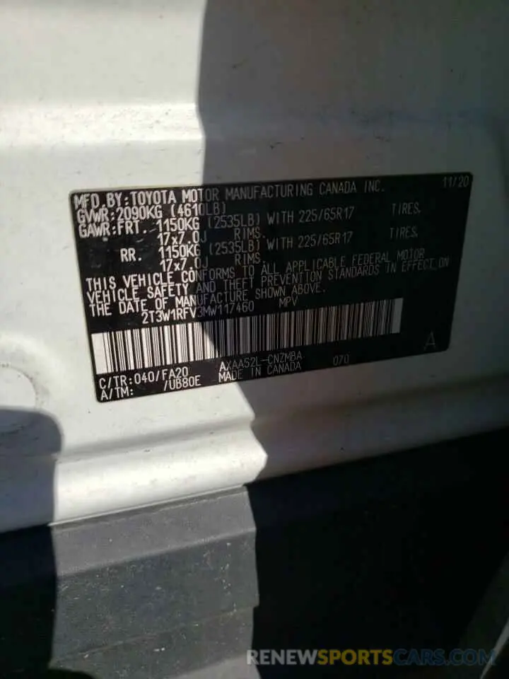 13 Фотография поврежденного автомобиля 2T3W1RFV3MW117460 TOYOTA RAV4 2021