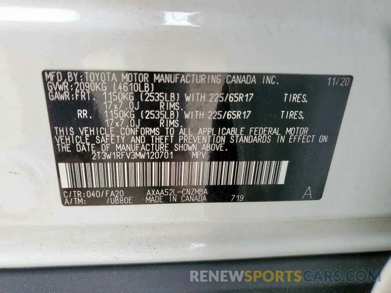 13 Photograph of a damaged car 2T3W1RFV3MW120701 TOYOTA RAV4 2021