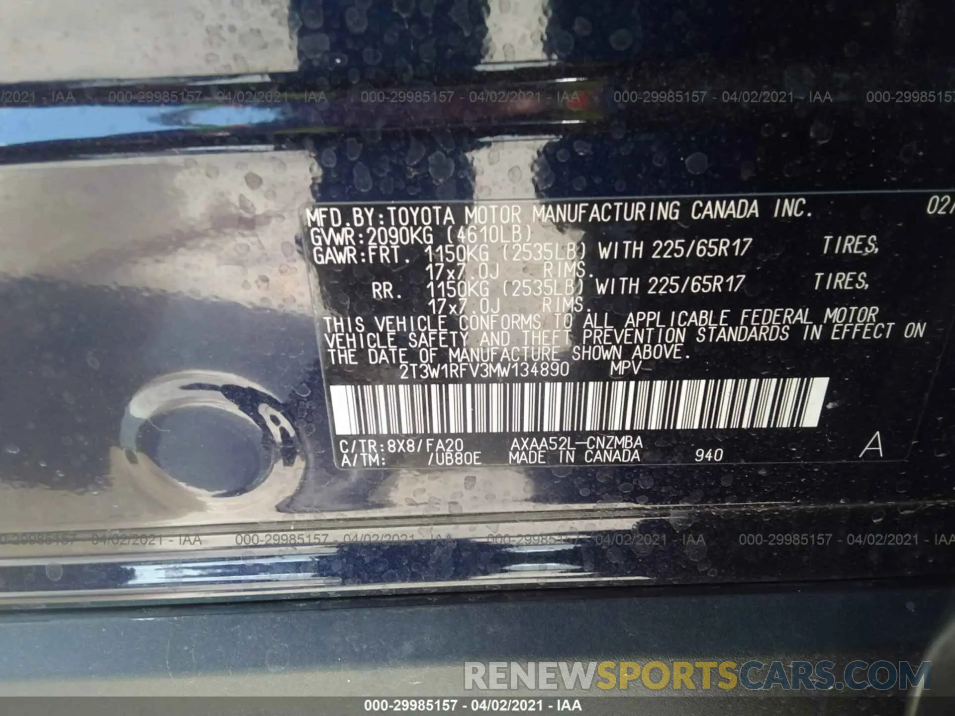 9 Photograph of a damaged car 2T3W1RFV3MW134890 TOYOTA RAV4 2021