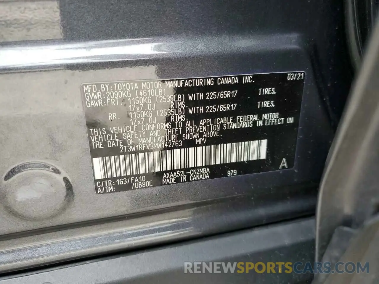 14 Photograph of a damaged car 2T3W1RFV3MW142763 TOYOTA RAV4 2021
