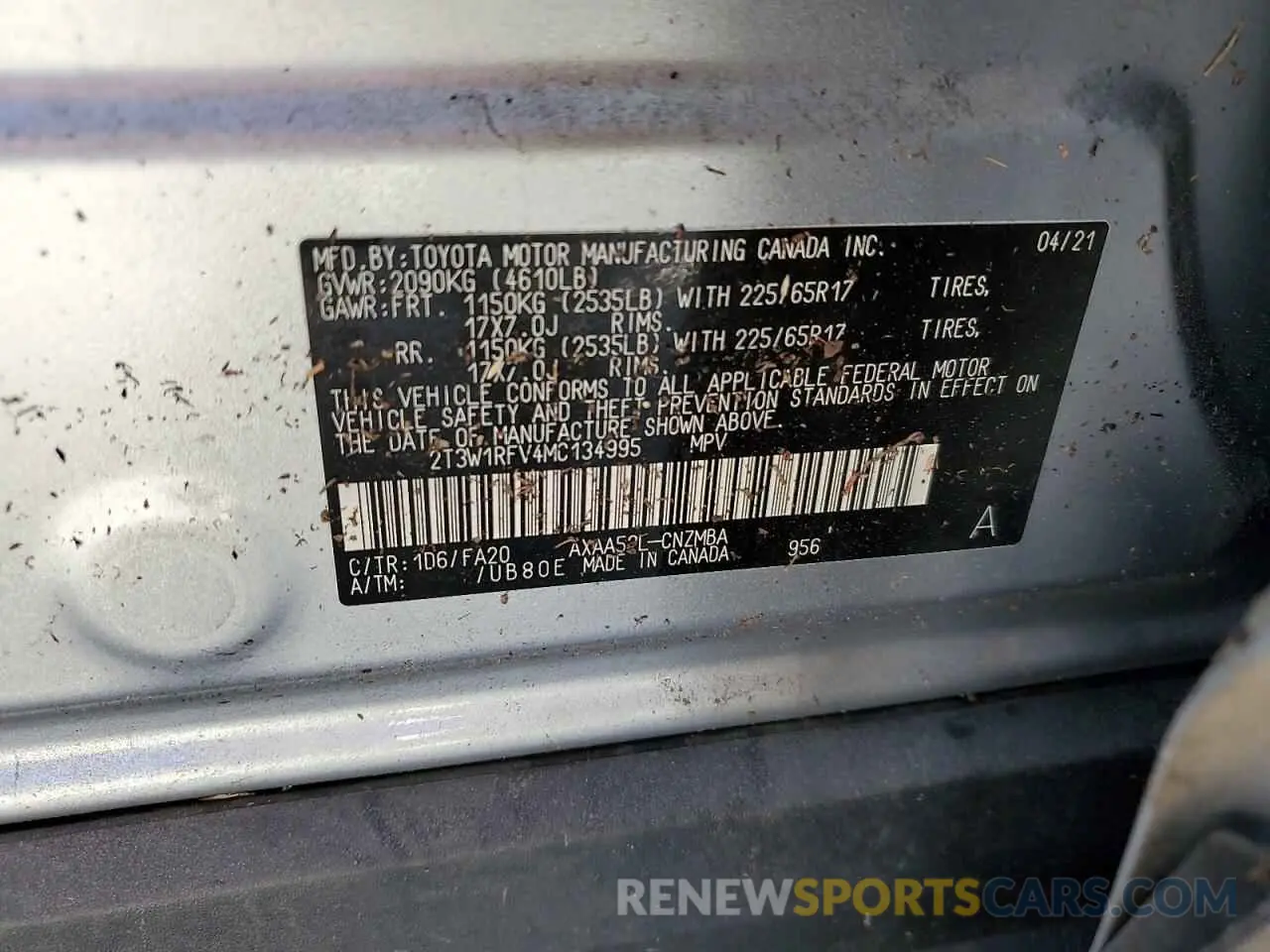 14 Photograph of a damaged car 2T3W1RFV4MC134995 TOYOTA RAV4 2021