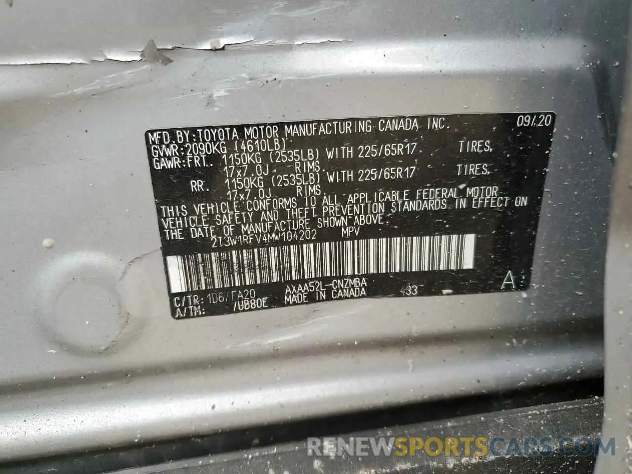 14 Photograph of a damaged car 2T3W1RFV4MW104202 TOYOTA RAV4 2021