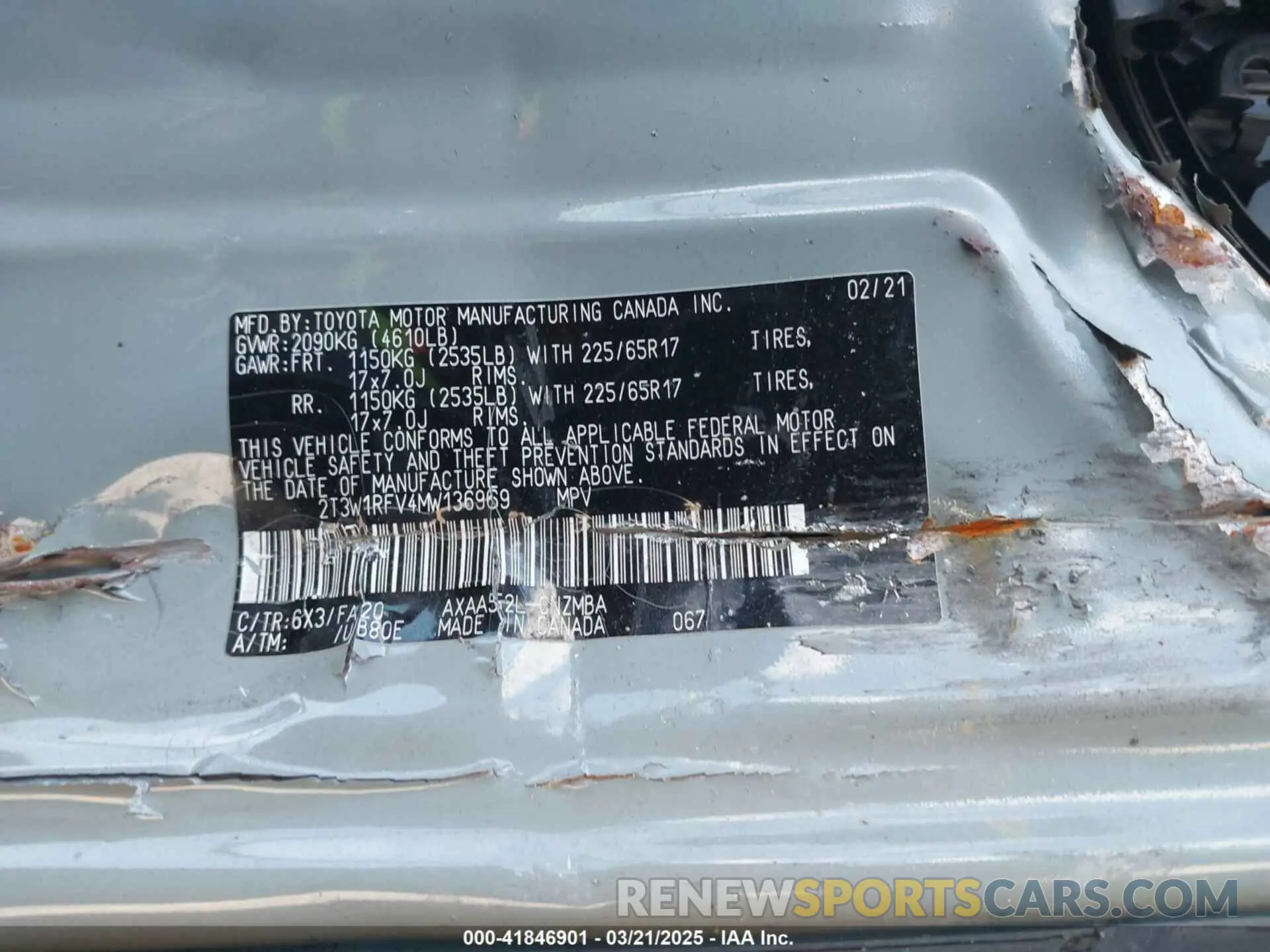 9 Фотография поврежденного автомобиля 2T3W1RFV4MW136969 TOYOTA RAV4 2021
