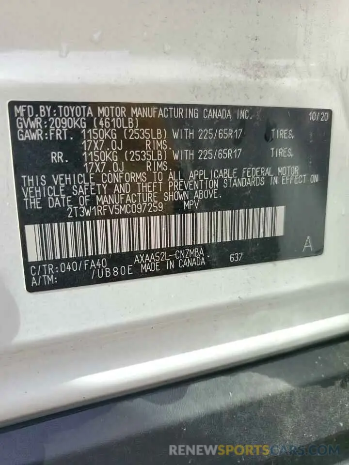 13 Фотография поврежденного автомобиля 2T3W1RFV5MC097259 TOYOTA RAV4 2021