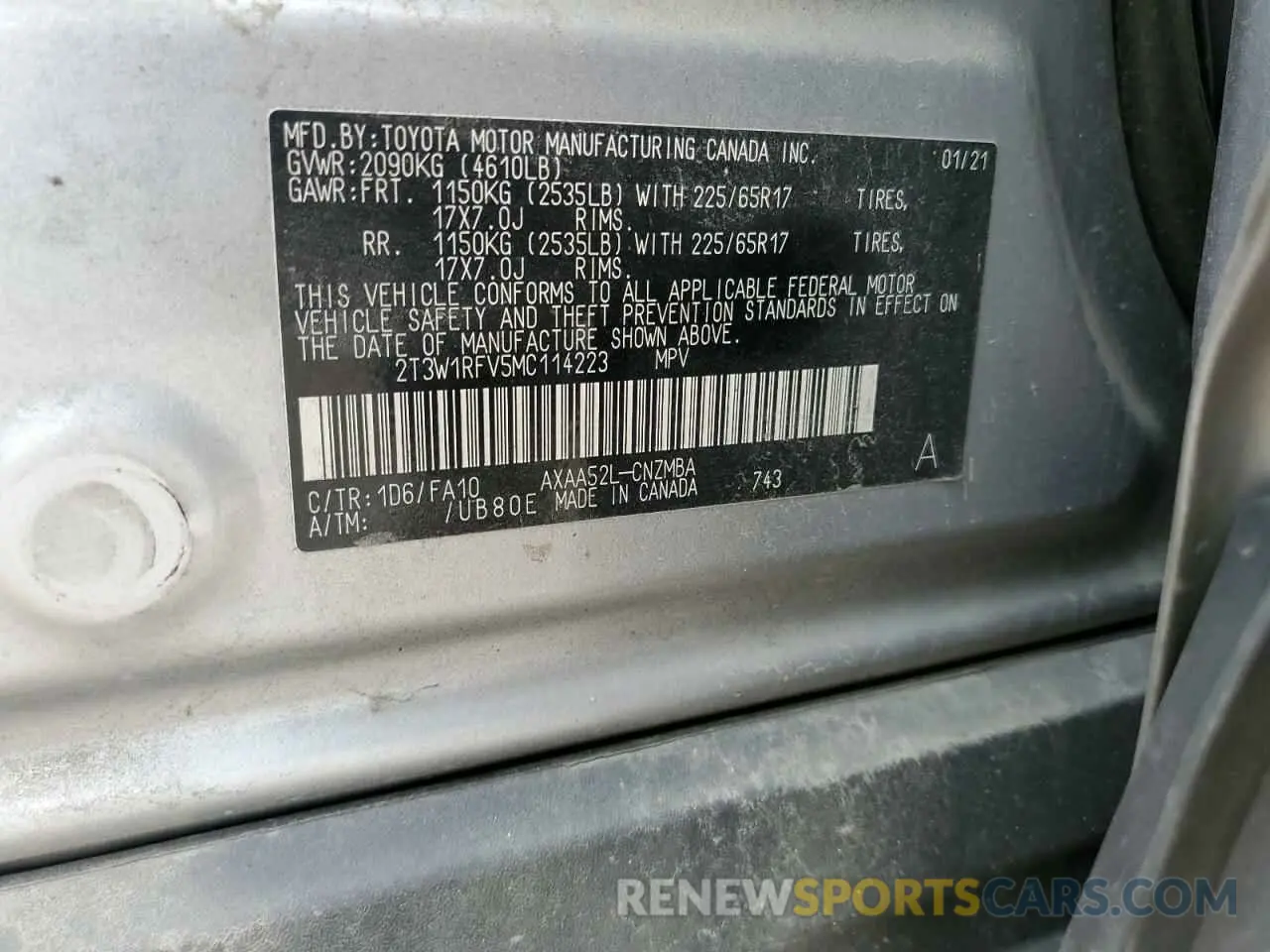 12 Photograph of a damaged car 2T3W1RFV5MC114223 TOYOTA RAV4 2021