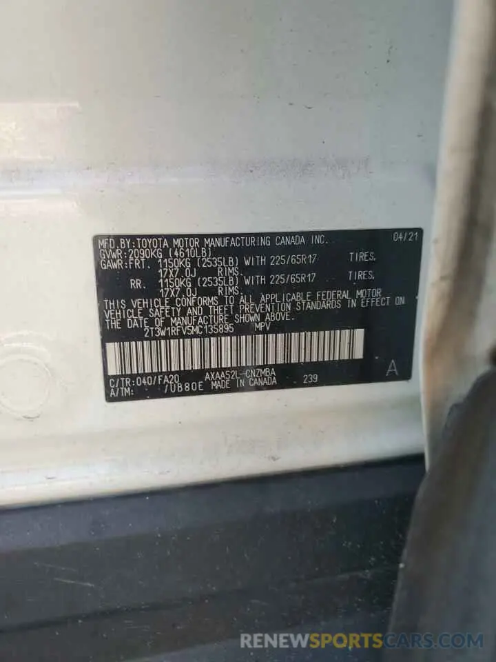 13 Фотография поврежденного автомобиля 2T3W1RFV5MC135895 TOYOTA RAV4 2021