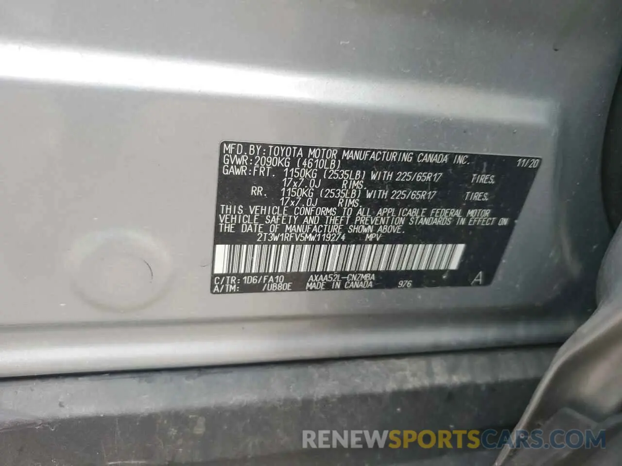 13 Photograph of a damaged car 2T3W1RFV5MW119274 TOYOTA RAV4 2021