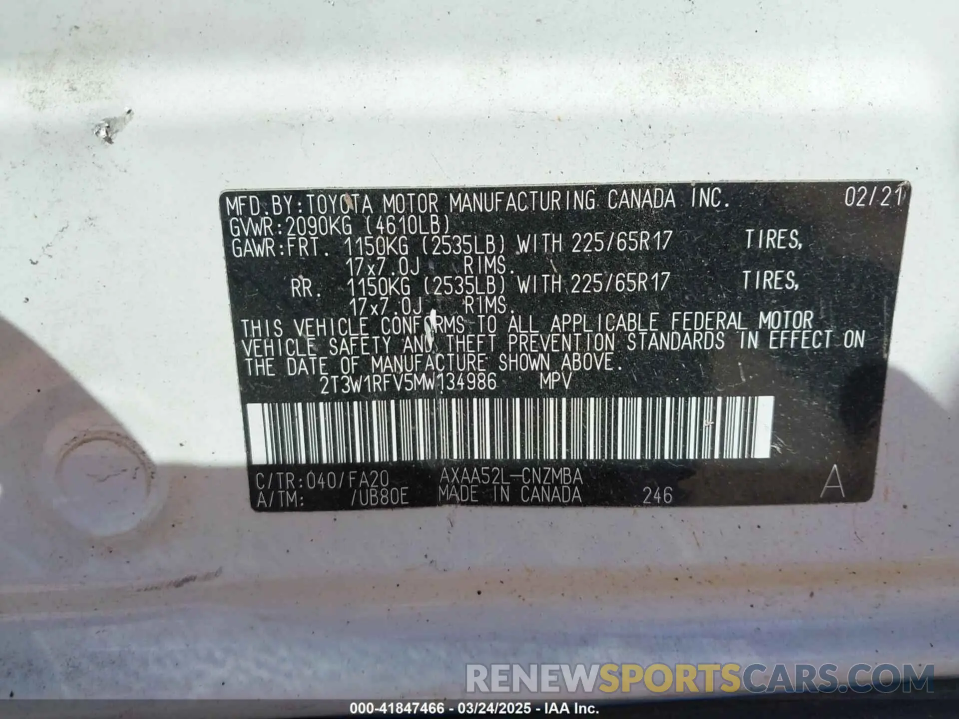 9 Photograph of a damaged car 2T3W1RFV5MW134986 TOYOTA RAV4 2021