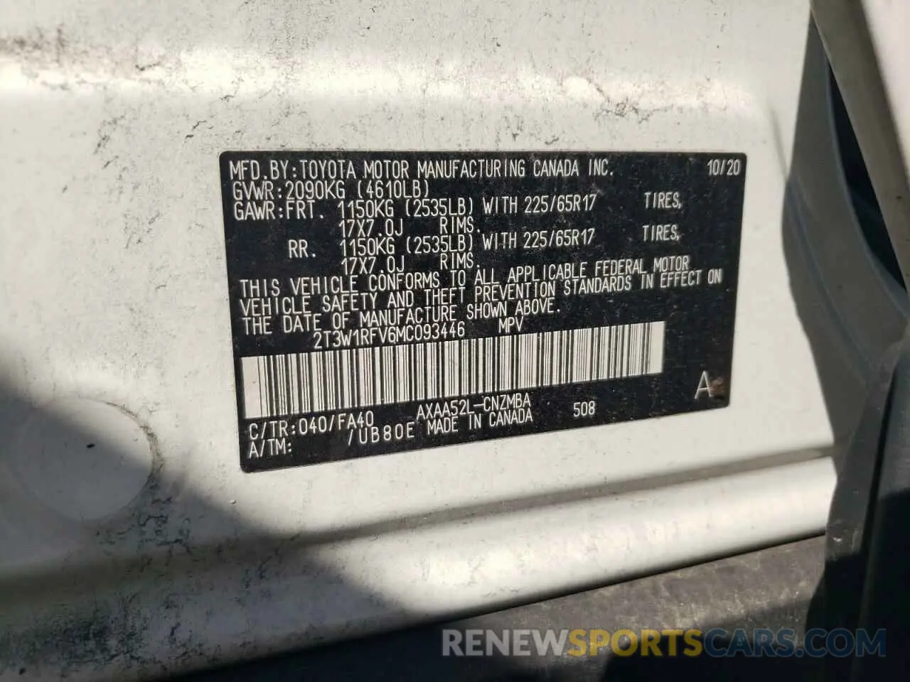 14 Photograph of a damaged car 2T3W1RFV6MC093446 TOYOTA RAV4 2021
