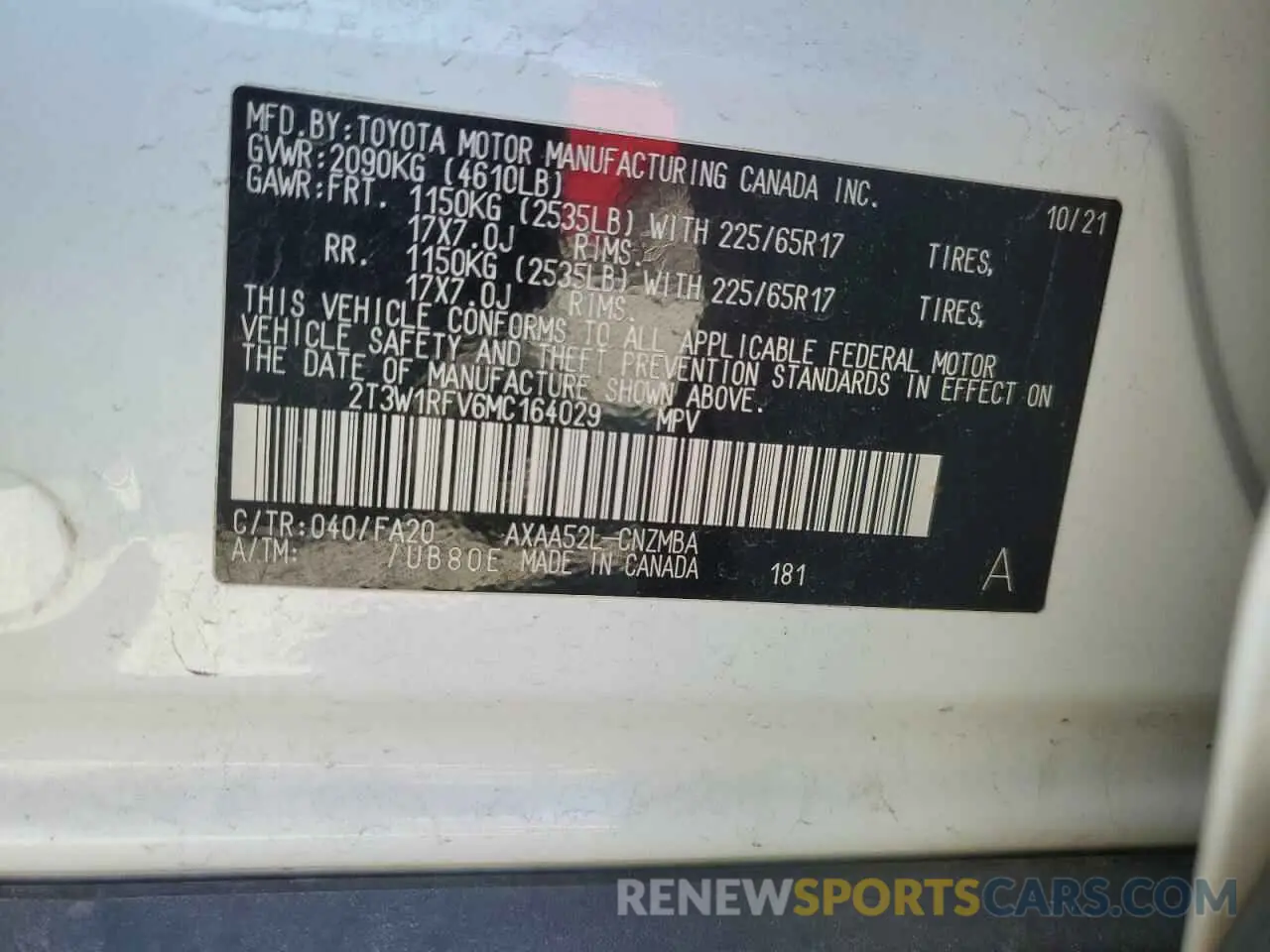 12 Фотография поврежденного автомобиля 2T3W1RFV6MC164029 TOYOTA RAV4 2021