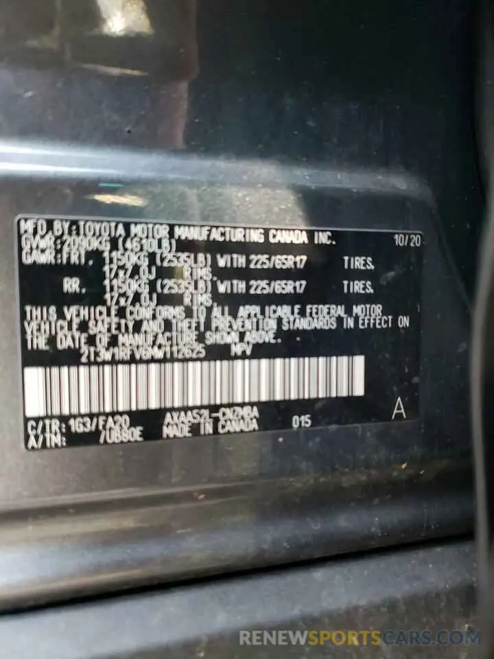 10 Photograph of a damaged car 2T3W1RFV6MW112625 TOYOTA RAV4 2021