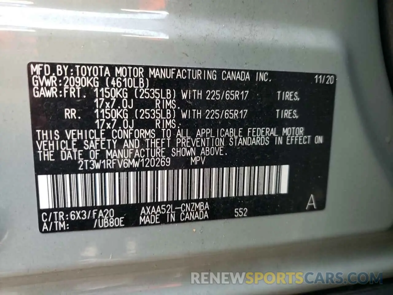 10 Фотография поврежденного автомобиля 2T3W1RFV6MW120269 TOYOTA RAV4 2021