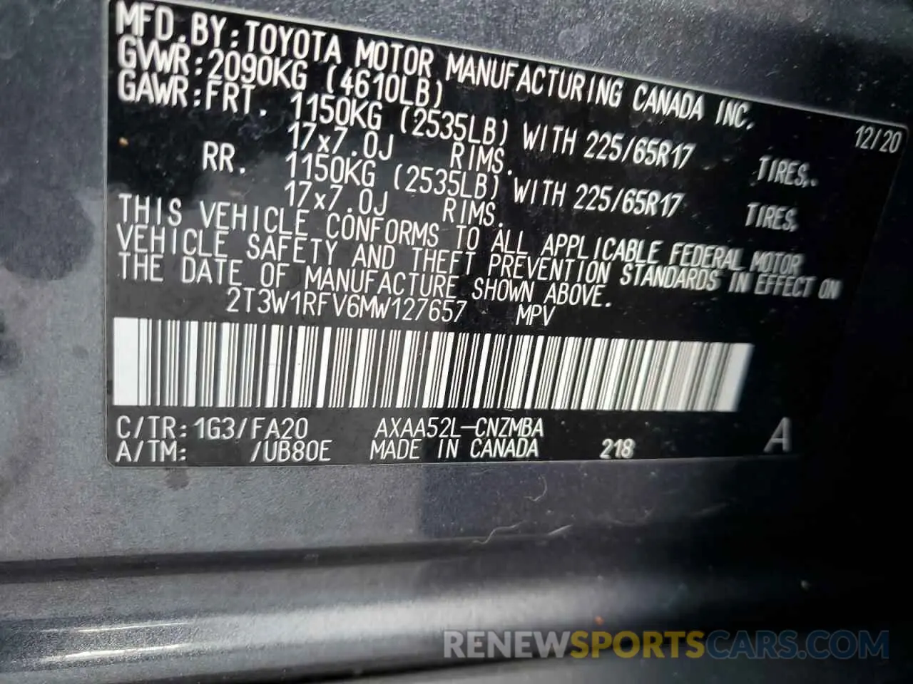 14 Photograph of a damaged car 2T3W1RFV6MW127657 TOYOTA RAV4 2021