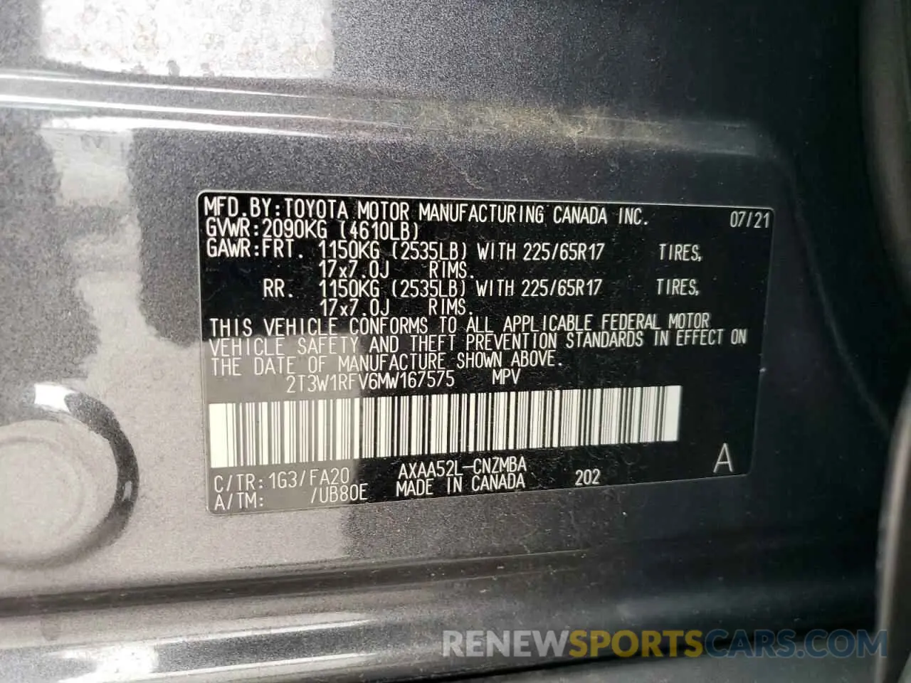 13 Фотография поврежденного автомобиля 2T3W1RFV6MW167575 TOYOTA RAV4 2021